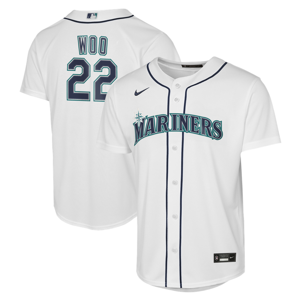 Bryan Woo Seattle Mariners Youth Home Baseline Jersey - White