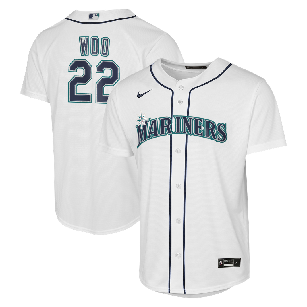 Bryan Woo Seattle Mariners Youth Home Baseline Jersey - White
