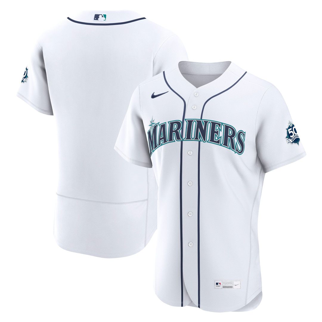Seattle Mariners 50th Anniversary Patch Home Authentic Jersey - White