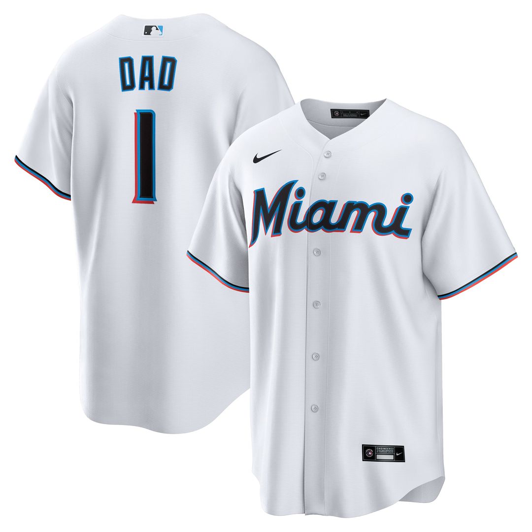 Miami Marlins #1 Dad Home Replica Jersey - White