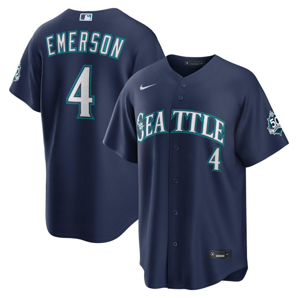 Colt Emerson Seattle Mariners Road 50th Season Anniversary Patch Stadium Jersey - Navy