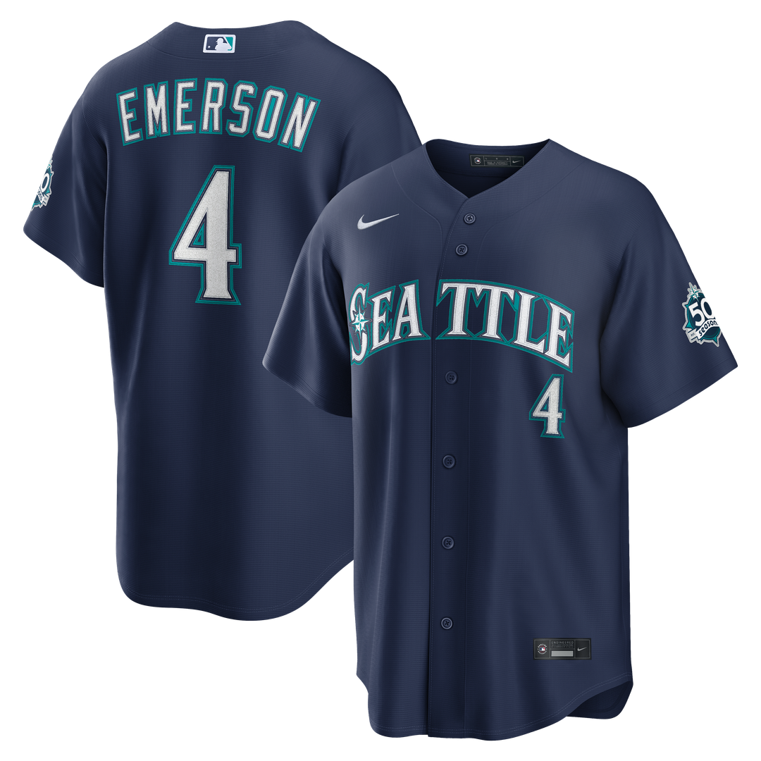 Colt Emerson Seattle Mariners Road 50th Season Anniversary Patch Stadium Jersey - Navy