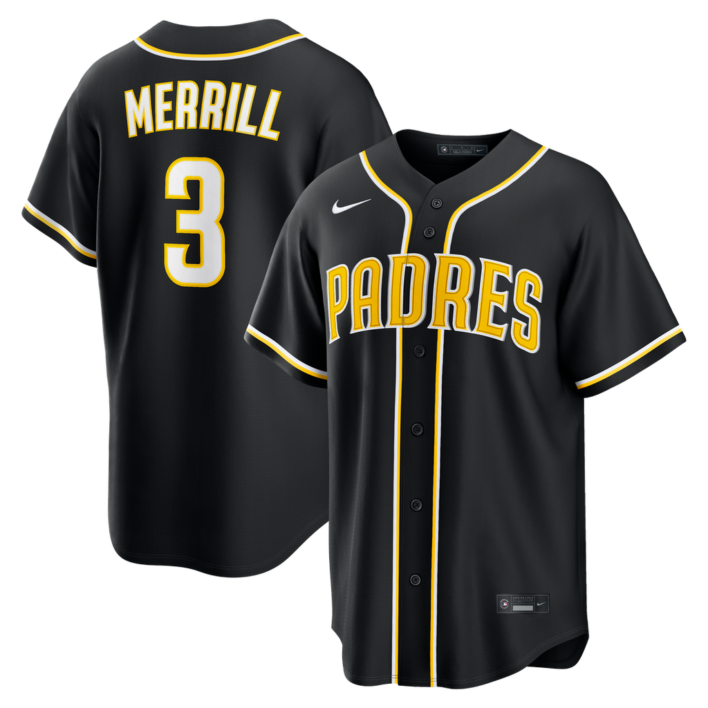 Jackson Merrill San Diego Padres Fashion Replica Black Out Jersey