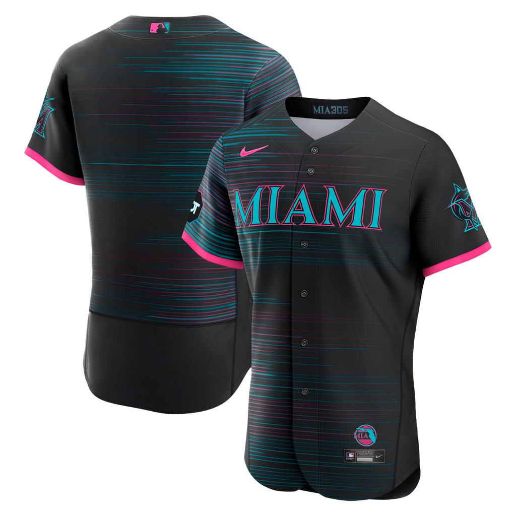 Miami Marlins City Connect Authentic Sponsor Patch Jersey - Black