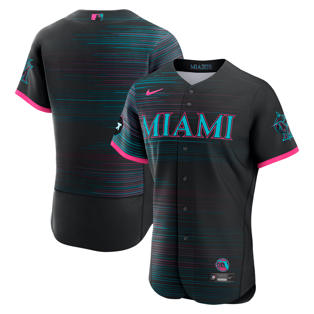 Miami Marlins City Connect Authentic Sponsor Patch Jersey - Black