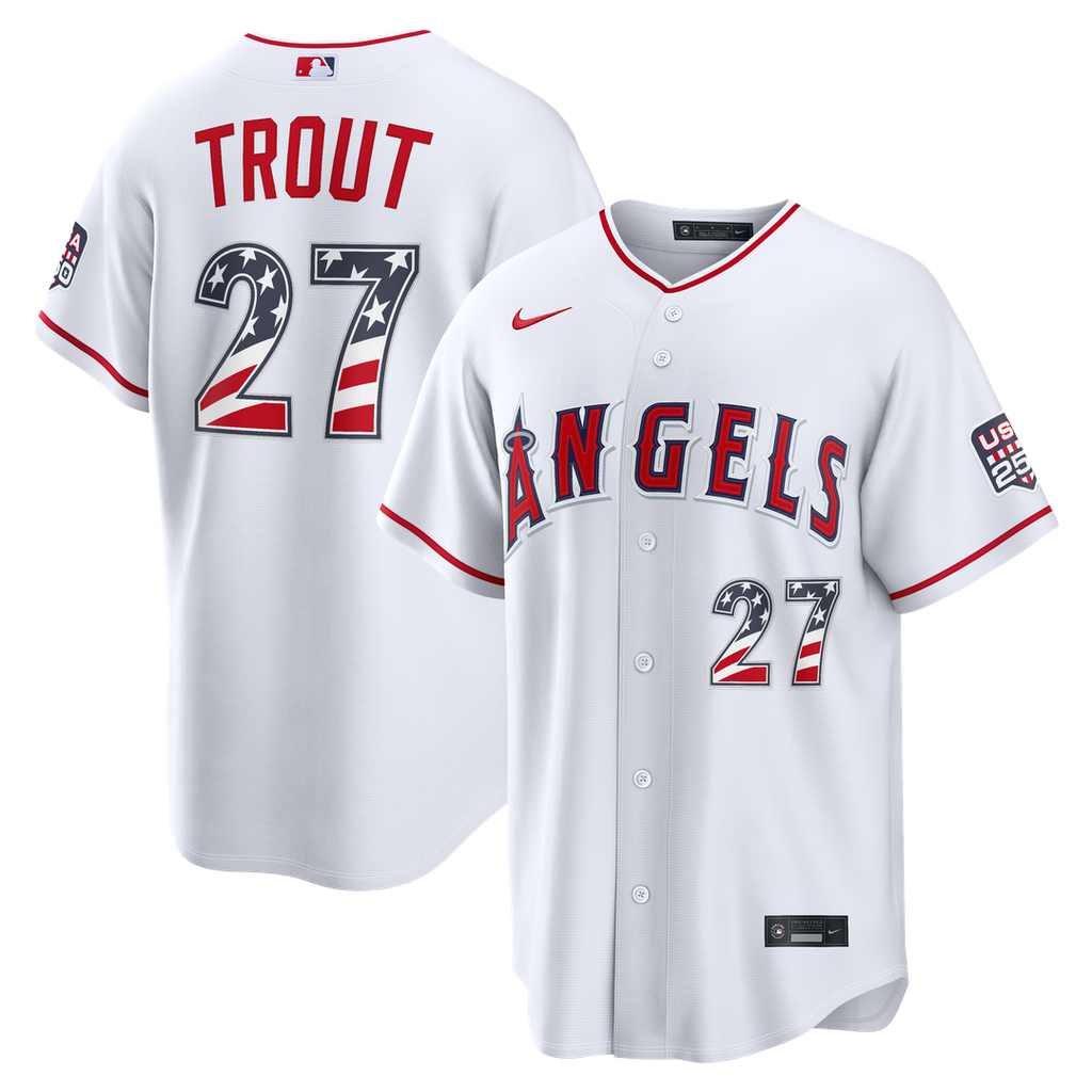 Fourth of July Los Angeles Angels Mike Trout White USA 250 Stadium Jersey