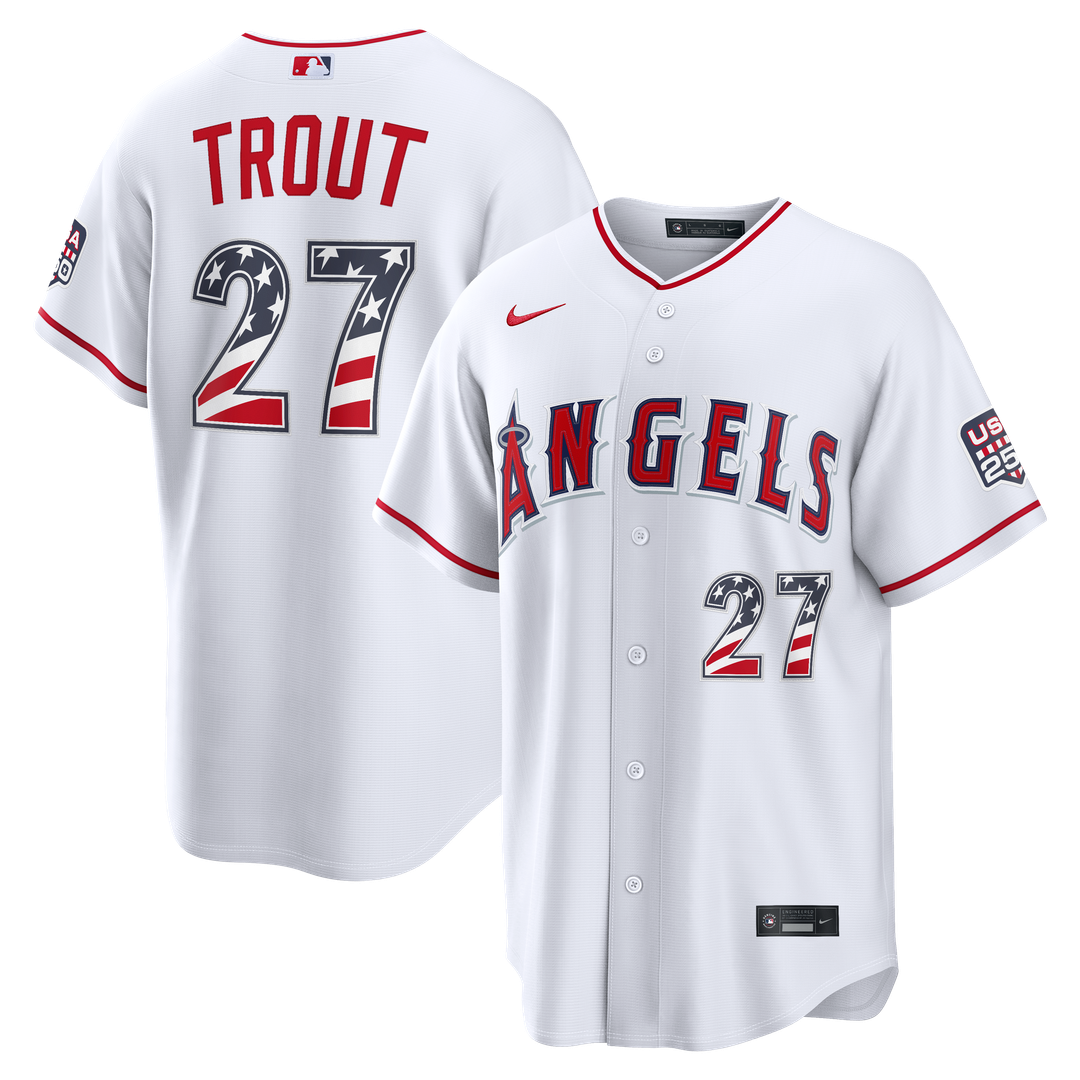 Fourth of July Los Angeles Angels Mike Trout White USA 250 Stadium Jersey